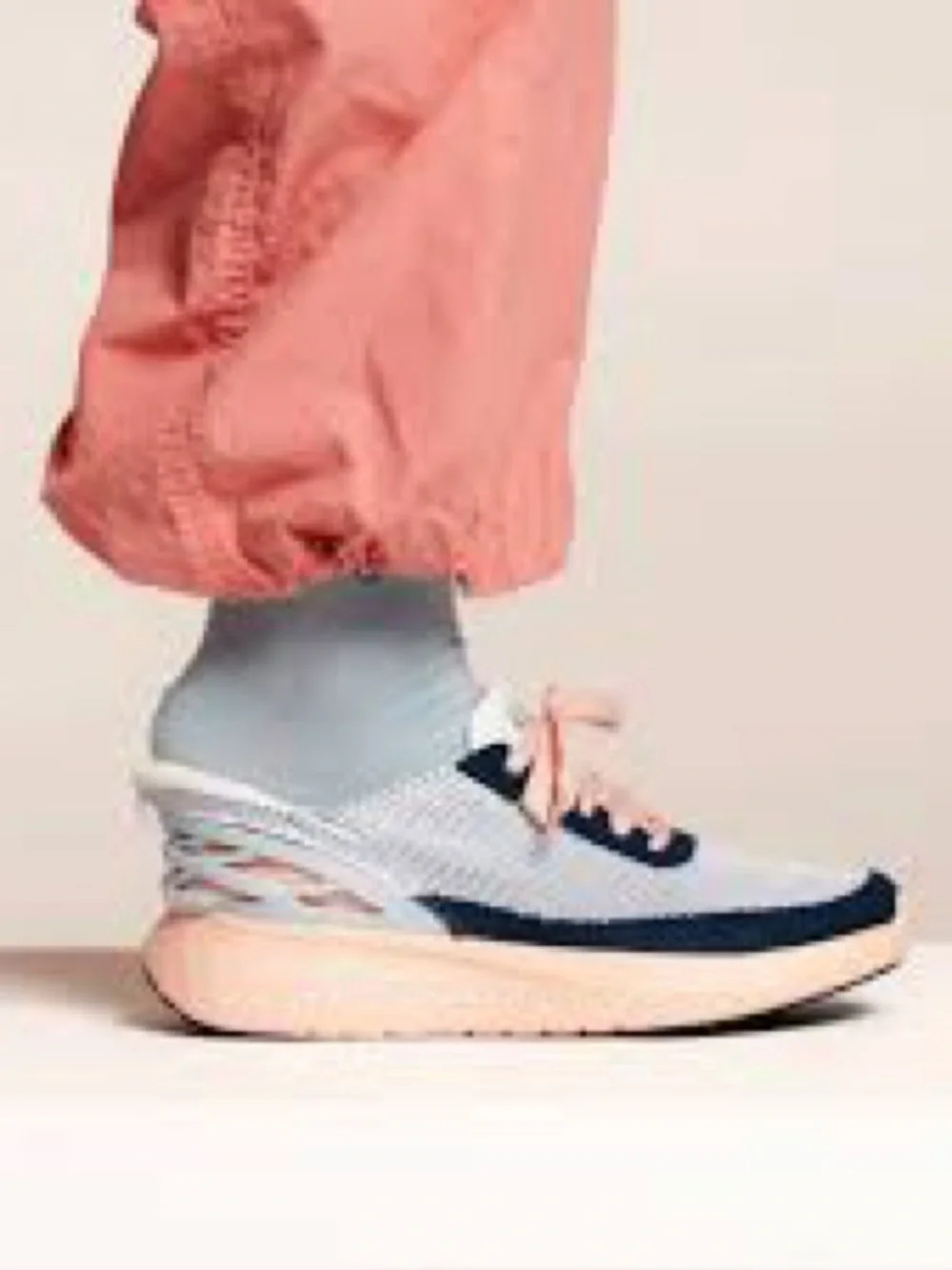 Women's Knit Athletic Sneakers in White, Navy & Peach